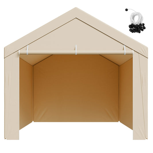 Carport Replacement Canopy, 6 x 3 m Potable Garage Tent Top Tarp with Sidewalls, UV-Resistant & Waterproof, Heavy Duty Car Shelter Tarp with Ball Buggees, Beige, Frame Not Included