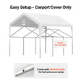 Carport Replacement Canopy, 6 x 3.6 m Potable Garage Tent Top Tarp, UV-Resistant & Waterproof Car Shelter Tarp, Heavy Duty Car Port Cover with Ball Buggees, White, Frame Not Included