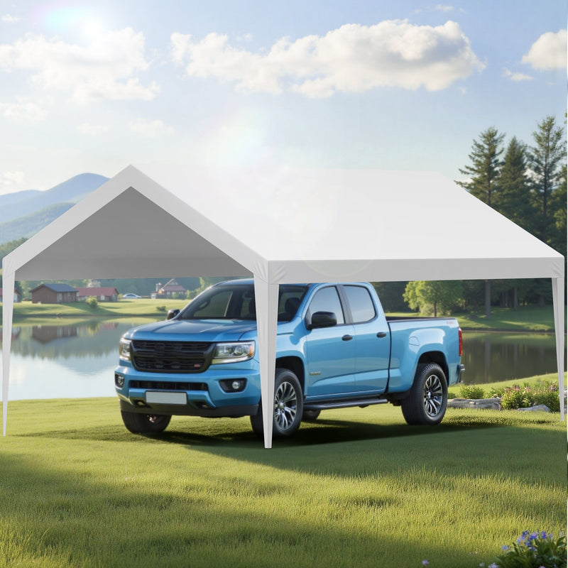 Replacement Carport Canopy, 6 x 3.6 m Potable Garage Tent Top Tarp, UV-Resistant & Waterproof Car Shelter Tarp, Heavy Duty Car Port Cover with Ball Buggees, White, Frame Not Included