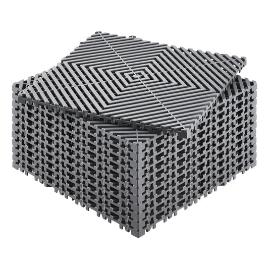 Interlocking Drainage Mat, 31 x 31 cm Modular Interlocking Cushion, 12 Pcs Splicing Drainage Mats, Non-Slip Gray PP Drainage Floor Tile and Shower Mat, for Garage, Garden, Kitchen & Outdoor