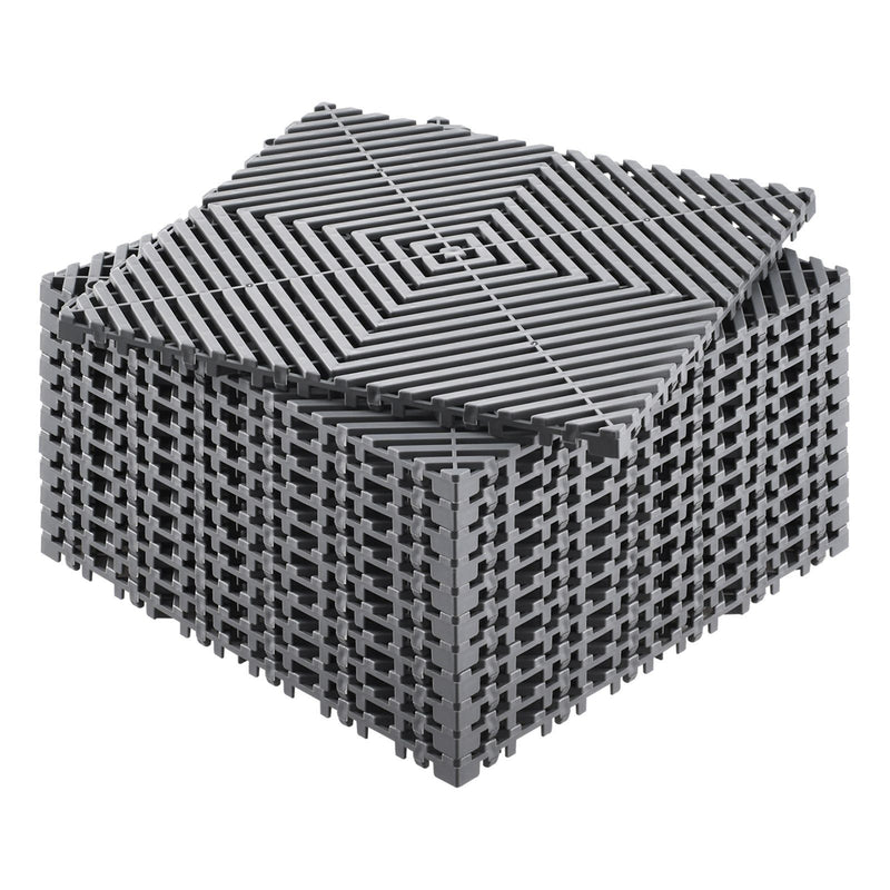 Interlocking Drainage Mat 31x31cm 12pc Grey Non-Slip Garage