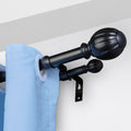 Double Rod Curtain Rods, 36-72 inches(3-6ft) Adjustable Length, Black Double Curtain Rods with Round Finials, 1