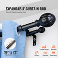 Double Rod Curtain Rods, 36-72 inches(3-6ft) Adjustable Length, Black Double Curtain Rods with Round Finials, 1