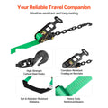 Wheel Chock Tie-Down Kit, Tire-Style Tow Dolly Strap, Car Tie Down Kit with Heavy-Duty Hook, Break Strength 4540 kg & Working Load 1512 kg Motorcycle Tie-Down System with O-Ring for ATV, SUV