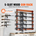 Gun Rack, Wood Gun Rack Wall Mount, Gun Display Rack holds 5 Rifles, Shotguns, 132 lb Heavy Duty Wall Storage Display Rifle Rack with Soft Padding