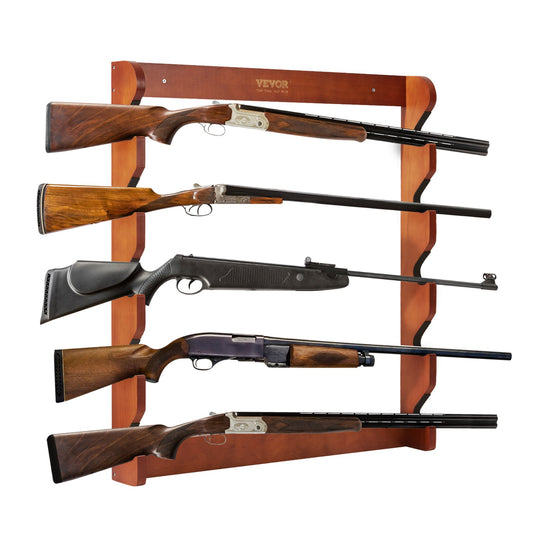 Wood Gun Rack Wall Mount 5 Rifles Heavy Duty Storage Display
