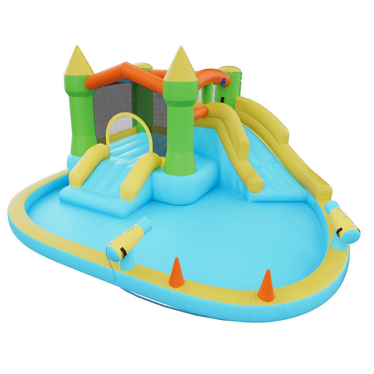 Inflatable Bounce House, 3.82 x 3.98 x 1.97 m Inflatable Bounce House Water Slide, Bouncer Castle with Castle Bounces, Basketball Hoop, Splash Pool & Water Ring Toss, for 3 to 4 Kids Ages 3 to 8