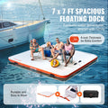 Inflatable Floating Dock 7x7ft Non-Slip Pool Beach Ocean Raft Ladder