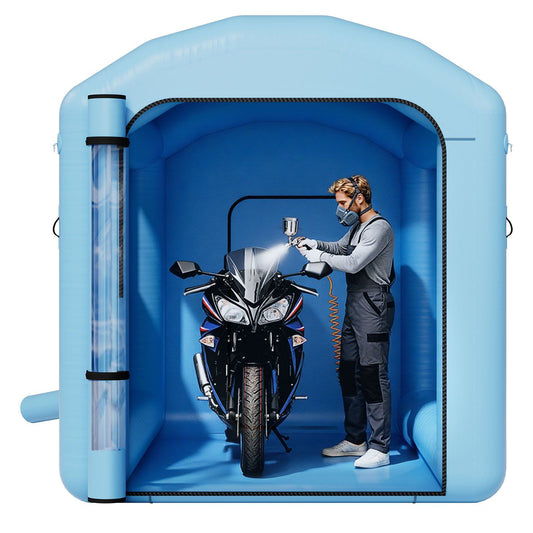Inflatable Paint Booth, 3 x 2.5 x 2.5 m, Inflatable Spray Booth with 550W Powerful Blower and Air Filter System, Round Roof with Light Hook, for Painting Bicycle, Motorcycle, and Furniture