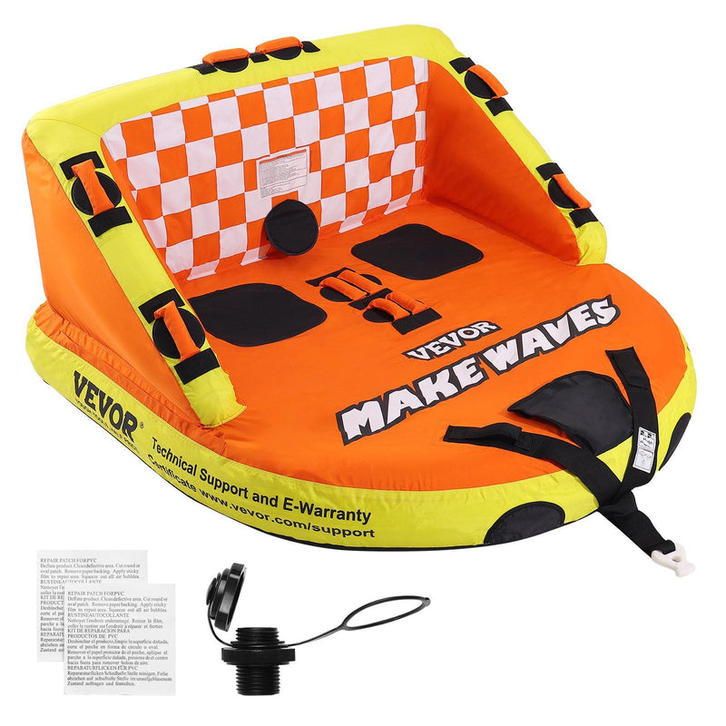 Inflatable Towable Tube 1-2 Riders 340lbs Deck Seats Backrest Boat