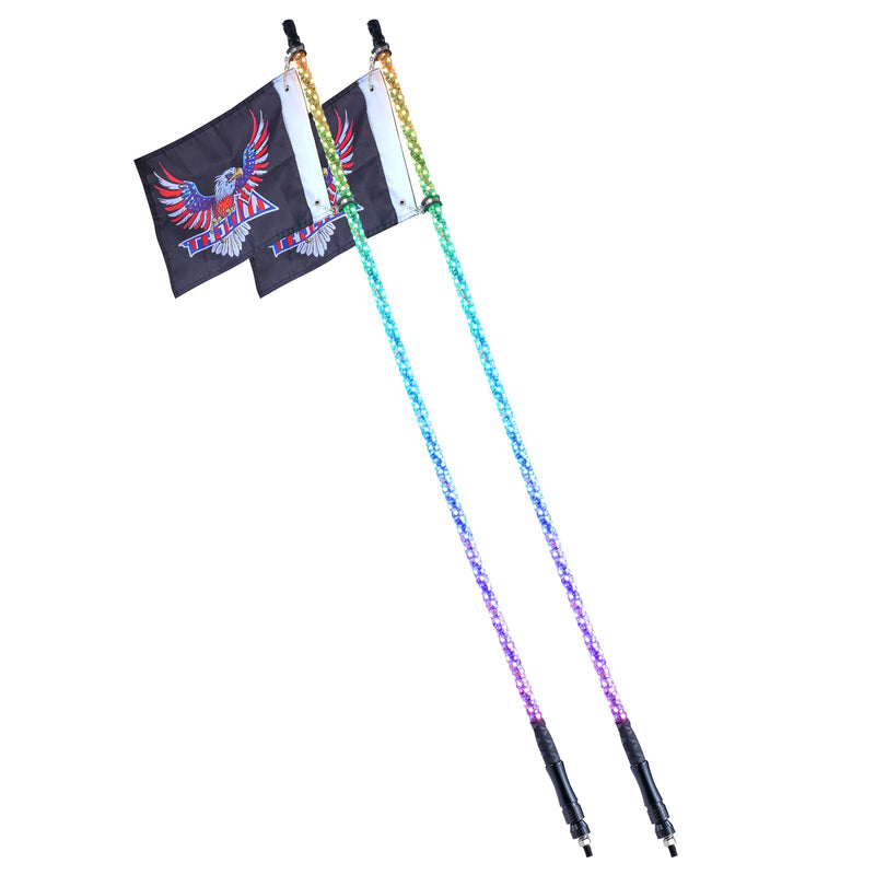 2x 5FT RGB LED Whip Lights App Remote Control UTV ATV Truck