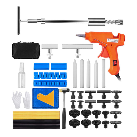 52 PCS Dent Removal Kit, Paintless Dent Repair Kit with 2-in-1 Slide Hammer with Stainless Steel Grooves, Short Puller Lines and Long Puller Lines, for Auto Dent Removal, Minor Dents, Door Ding