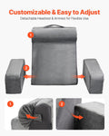 Reading Pillow, Backrest Support Pillow with Arm and 3 Pockets, Large Size Bed Pillow with Removable Headrest & 25D Sponge, Handle for Easy Carrying, for Reading, Gaming, Resting, Working, Grey
