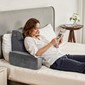 Reading Pillow, Backrest Support Pillow with Arm and 3 Pockets, Large Size Bed Pillow with Removable Headrest & 25D Sponge, Handle for Easy Carrying, for Reading, Gaming, Resting, Working, Grey