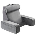 Reading Pillow, Backrest Support Pillow with Arm and 3 Pockets, Large Size Bed Pillow with Removable Headrest & 25D Sponge, Handle for Easy Carrying, for Reading, Gaming, Resting, Working, Grey