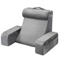 Reading Pillow, Backrest Support Pillow with Arm and 3 Pockets, Large Size Bed Pillow with Removable Headrest & 25D Sponge, Handle for Easy Carrying, for Reading, Gaming, Resting, Working, Grey