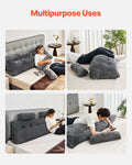 Wedge Headboard Pillow KING Grey Washable 2 Pockets Headrests