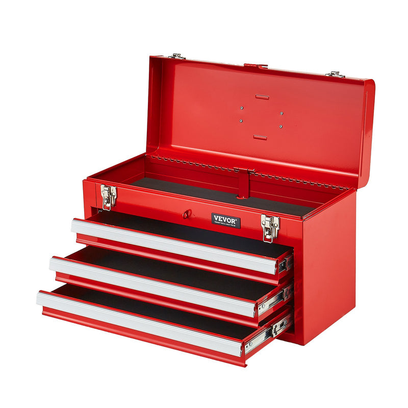 Portable Metal Tool Box 520mm 3 Drawers Red Tool Organiser