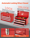 Portable Metal Tool Box 520mm 3 Drawers Red Tool Organiser