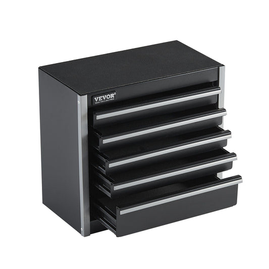 Metal Tool Box, 8.6-inch, Portable Metal Tool Box with 5 Drawers, Small Tool Chest with EVA Liners and PP Feet Pads, Heavy-Duty Steel With Ball Bearing Opening and Powder Coated Finish, Black