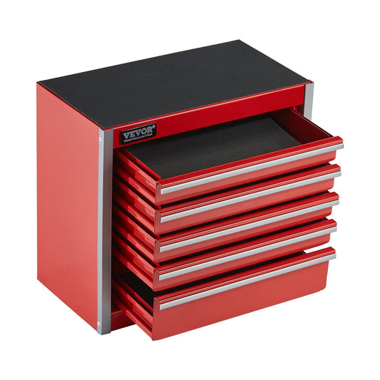 Metal Tool Box, 8.6-inch, Portable Metal Tool Box with 5 Drawers, Small Tool Chest with EVA Liners and PP Feet Pads, Heavy-Duty Steel With Ball Bearing Opening and Powder Coated Finish, Red