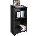 Podium Stand 47in Black Wood Rolling Lectern Storage Shelves