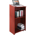 Podium Stand 47in Wood Rolling Lectern w/ Storage Shelves Brown