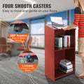 Podium Stand 47in Wood Rolling Lectern w/ Storage Shelves Brown