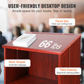 Podium Stand 47in Wood Rolling Lectern w/ Storage Shelves Brown