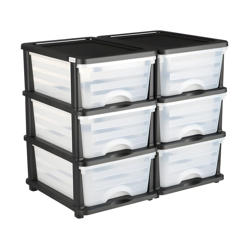 Plastic Storage Drawers 6 Drawer Organizer Clear Bins 2 Pack