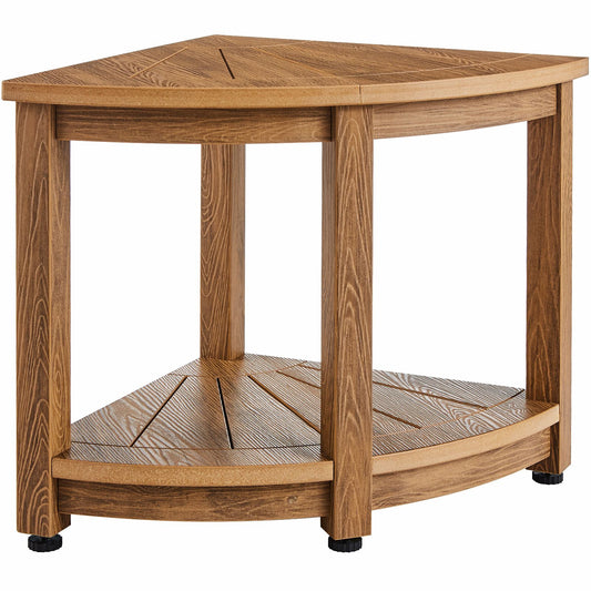 Corner Shower Bench, 18.5" Height 17.75" Radius, Faux Wood Grain Polystyrene,159KGS with Storage Shelf, Water Resistant, Shower Stool for Inside & Outside Shower, for Bathroom, Living Room
