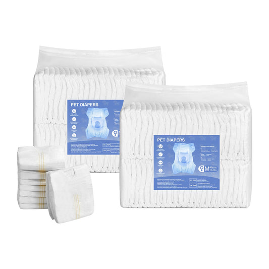 Disposable Dog Diapers, Super Absorbent Female Dog Diapers, 360° Leak-Proof Female Doggy Pet Diaper with Wetness Indicator for Heat Period, Training, Incontinence - M, 96 Count (2 Packs of 48)