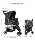 VEVOR Pet Stroller 3 Wheel Foldable 16KG Capacity Mesh Windows Brake
