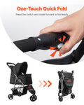 VEVOR Pet Stroller 3 Wheel Foldable 16KG Capacity Mesh Windows Brake