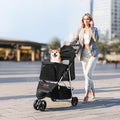 VEVOR Pet Stroller 3 Wheel Foldable 16KG Capacity Mesh Windows Brake