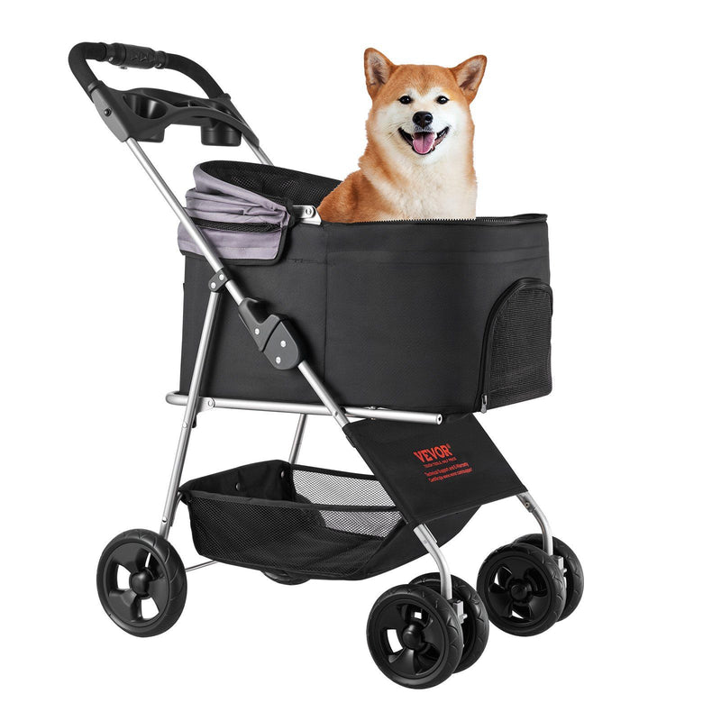 VEVOR Pet Stroller 16kg Foldable Dog Cat Pram 4 Wheels Brake Carrier