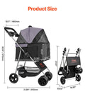 VEVOR Pet Stroller 16kg Foldable Dog Cat Pram 4 Wheels Brake Carrier