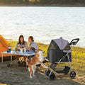 VEVOR Pet Stroller 16kg Foldable Dog Cat Pram 4 Wheels Brake Carrier
