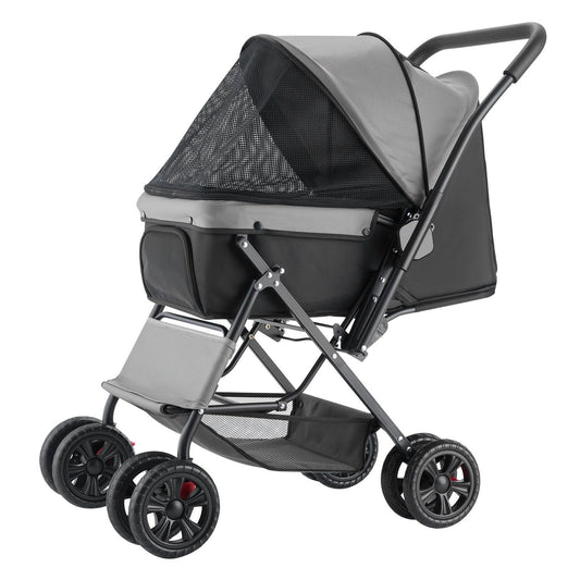 Pet Stroller, 20KG Weight Capacity, Foldable Dog Stroller Cart, 4 Wheels Cats Stroller with Mesh Windows & Revrsible Handle, Portable Pet Carrier Stroller with Brake, for Small to Medium Pets