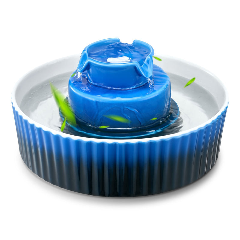 Ceramic Cat Water Fountain 2.1L Blue Ultra-Quiet Pump Pet Dispenser