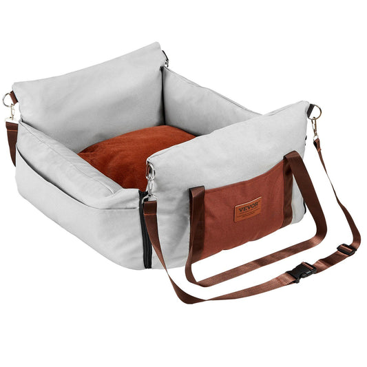 Dog Car Seat, Waterproof Dog Booster Seat for Car with Side Handles and A Storage Pocket, Clip-On Safety Leash and PP Cotton Filling, Dog Car Bed for Small Dog up to 11.3 kg, Gray