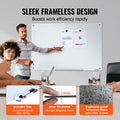 Magnetic Glass Whiteboard 48x32 Wall Mounted Frameless White