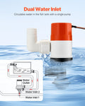 Livewell Pump 12V 500 GPH Aerator 2 Inlets Straight