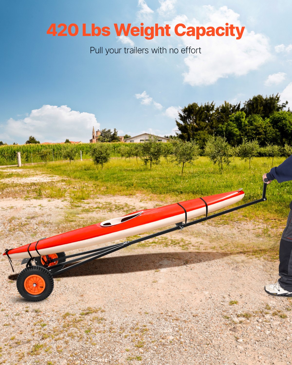 420lbs Boat Trailer Dolly Mover Adjustable Length with 15.7 in Pneumatic Tires