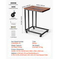 C Table, C Shaped Sofa Side Table with Metal Frame Rolling Casters, Portable C Shaped End Stand for Living Room Bedroom Office, 19.69 x 13.78 x 23.82 inches Laptop Side Tables, Brown and Black