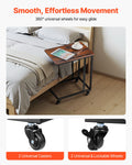 C Shaped Side Table Metal Frame Rolling Casters 19.69x13.78x23.82in