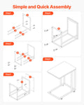 C Shaped Side Table Metal Frame Rolling Casters 19.69x13.78x23.82in