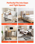 C Shaped Side Table Metal Frame Rolling Casters 19.69x13.78x23.82in