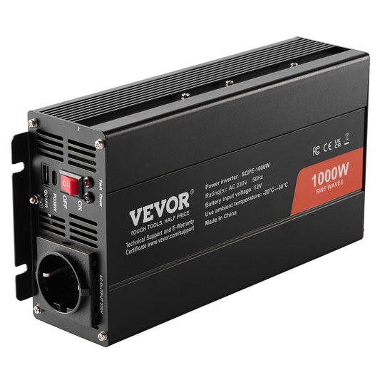 Pure Sine Wave Inverter 1000W 12V DC to 230V AC 2 Outlets