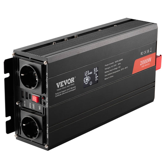 2000W Pure Sine Wave Inverter 2 AC Outlets 2 USB Type-C